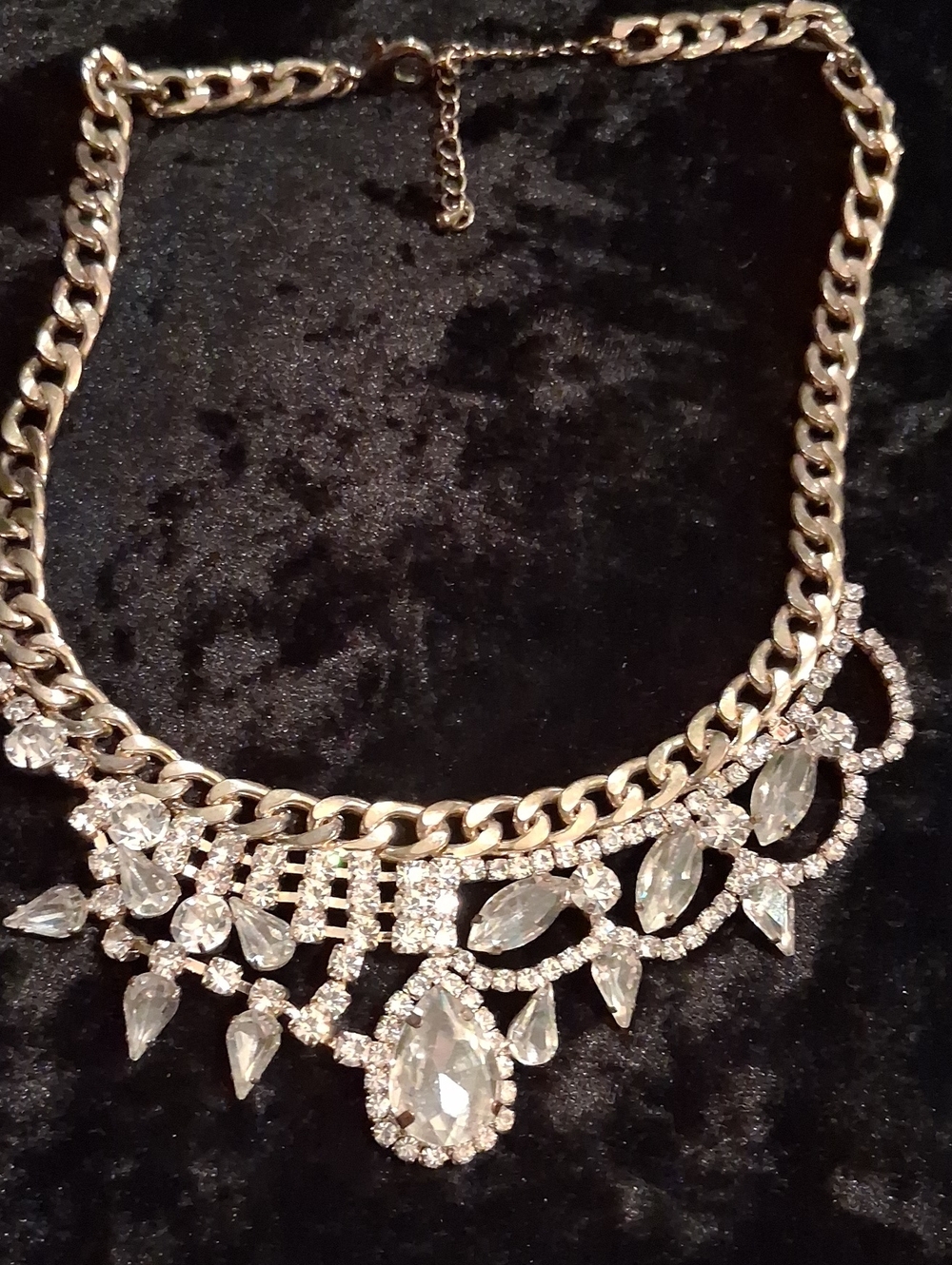 Gold Crystal Teardrop Statement Necklace - Unbranded